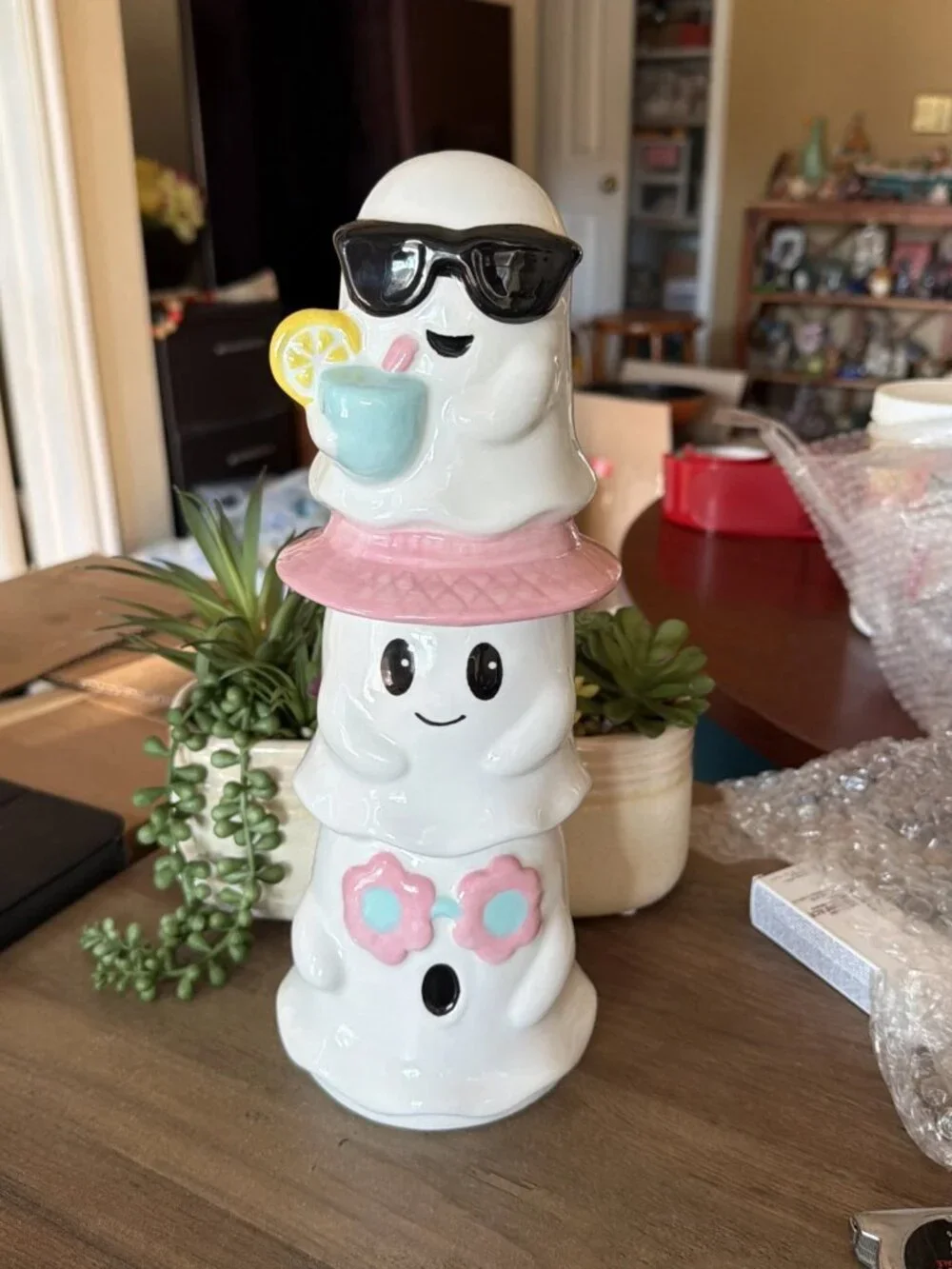 Ceramic Summer-Themed Stacked Ghost Figurine - NWOT